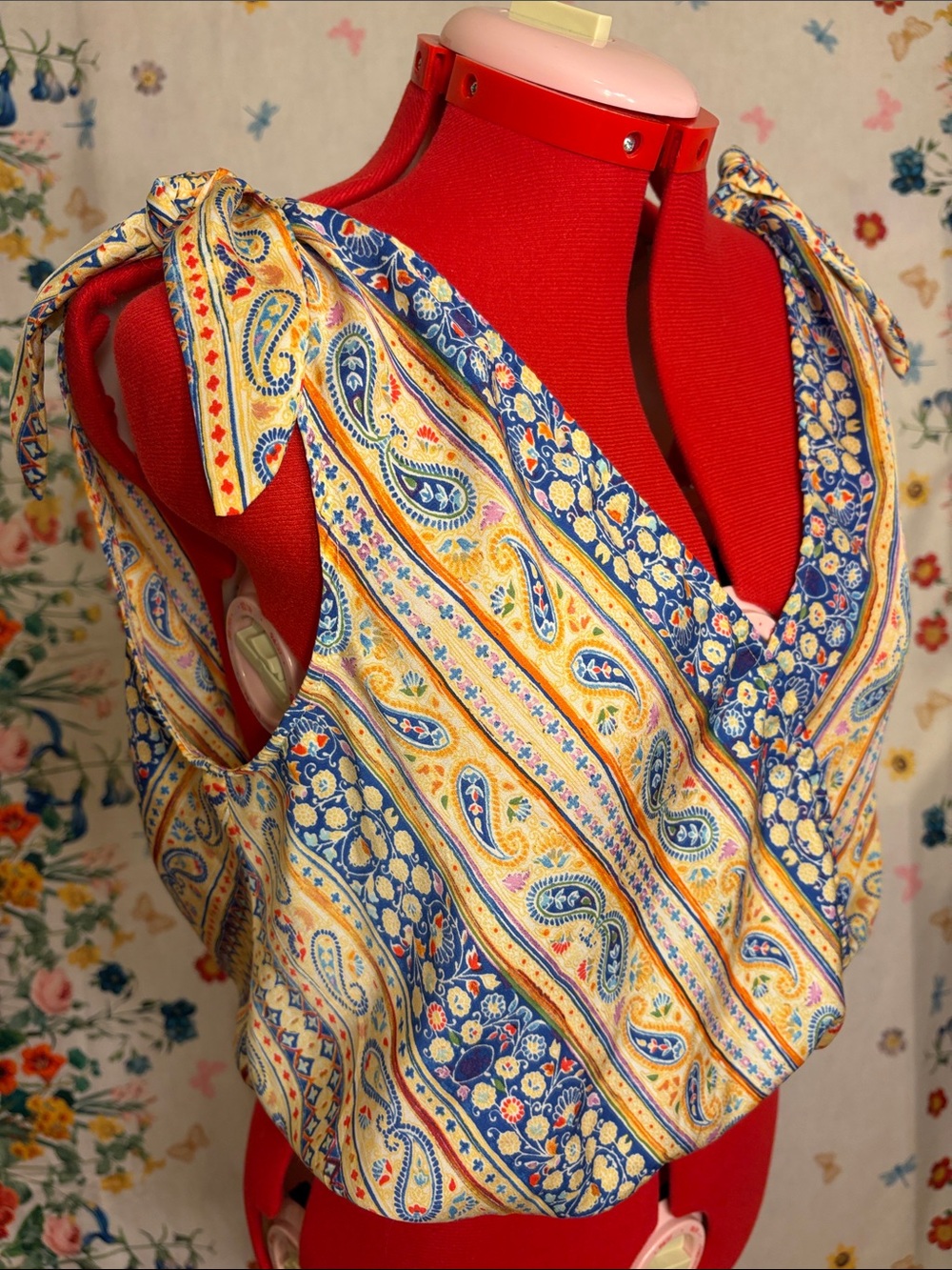 Rose & Olive - Multicolor Paisley Tie-Shoulder Top w/ Elastic Waist
